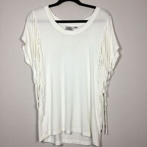 Cowgirl Justice western rodeo county white tassel fringe top short sleeve size M